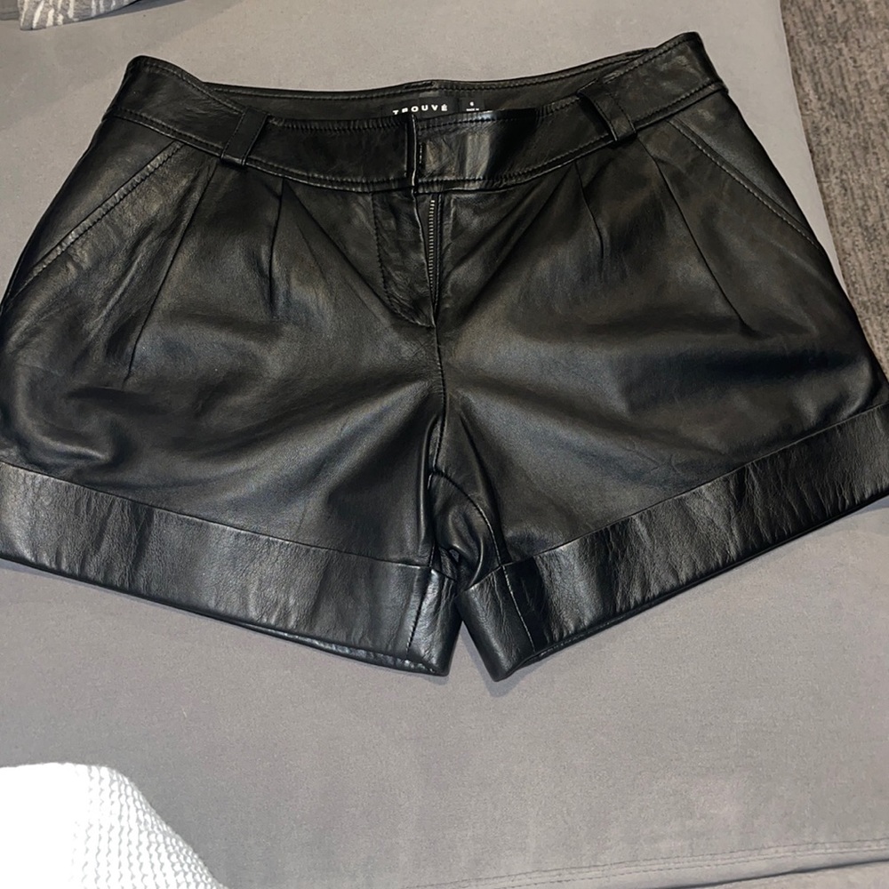 Black genuine leather shorts size 6